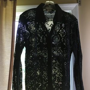Black Lace Long-Sleeved Shirt -Medium